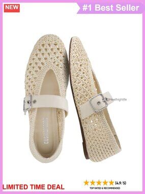 Woven Mary Jane Ballet Flats Memory Foam Cushioned